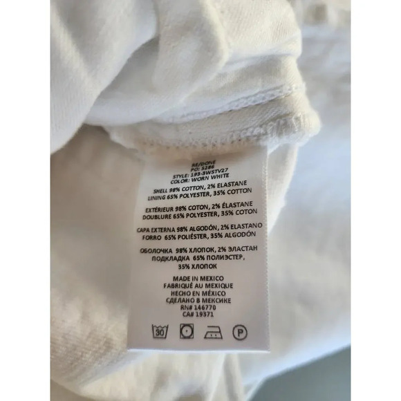 NWD Re/Done High Rise 70's Stove Pipe Distressed Jeans Size 26 White #BA406 - Picture 11 of 13